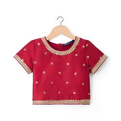 Pine Kids Woven Half Sleeves Floral Embroidered & Printed Lehenga & Choli Set With Dupatta - Rust Orange