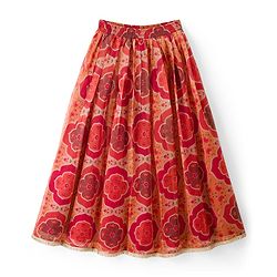 Pine Kids Woven Half Sleeves Floral Embroidered & Printed Lehenga & Choli Set With Dupatta - Rust Orange