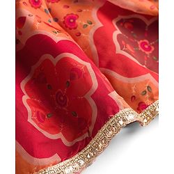 Pine Kids Woven Half Sleeves Floral Embroidered & Printed Lehenga & Choli Set With Dupatta - Rust Orange