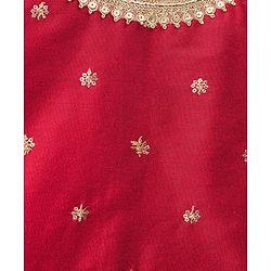 Pine Kids Woven Half Sleeves Floral Embroidered & Printed Lehenga & Choli Set With Dupatta - Rust Orange