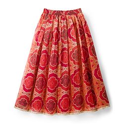 Pine Kids Woven Half Sleeves Floral Embroidered & Printed Lehenga & Choli Set With Dupatta - Rust Orange
