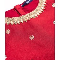 Pine Kids Woven Half Sleeves Floral Embroidered & Printed Lehenga & Choli Set With Dupatta - Rust Orange