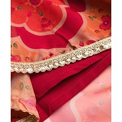 Pine Kids Woven Half Sleeves Floral Embroidered & Printed Lehenga & Choli Set With Dupatta - Rust Orange