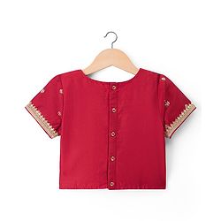 Pine Kids Woven Half Sleeves Floral Embroidered & Printed Lehenga & Choli Set With Dupatta - Rust Orange