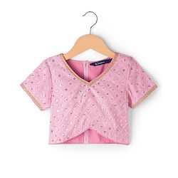 Pine Kids Woven Half Sleeves Choli Lagenga Dupattta Set with Floral Foil Print &  Sequinned Embroidery - Pink