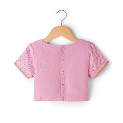 Pine Kids Woven Half Sleeves Choli Lagenga Dupattta Set with Floral Foil Print &  Sequinned Embroidery - Pink