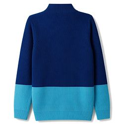 Pine Kids Knit Full Sleeves Colour Block Front Open Sweater with Cable Knit Design - Navy Blue