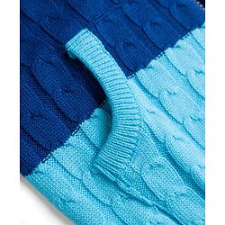 Pine Kids Knit Full Sleeves Colour Block Front Open Sweater with Cable Knit Design - Navy Blue