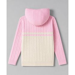 Pine Kids Knit Full Sleeves Hooded Front Open Sweater With Cable Knit Design - Pink