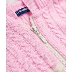 Pine Kids Knit Full Sleeves Hooded Front Open Sweater With Cable Knit Design - Pink