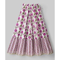 Pine Kids 100% Cotton Woven Sleeveless Floral Printed Choli Lehenga Set With Dupatta - White