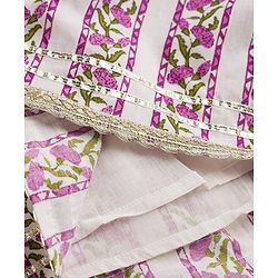 Pine Kids 100% Cotton Woven Sleeveless Floral Printed Choli Lehenga Set With Dupatta - White