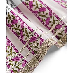 Pine Kids 100% Cotton Woven Sleeveless Floral Printed Choli Lehenga Set With Dupatta - White