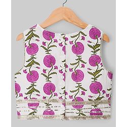 Pine Kids 100% Cotton Woven Sleeveless Floral Printed Choli Lehenga Set With Dupatta - White