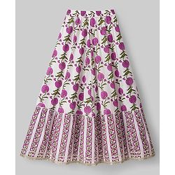 Pine Kids 100% Cotton Woven Sleeveless Floral Printed Choli Lehenga Set With Dupatta - White