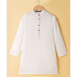 Pine Kids Cotton Woven Full Sleeves Solid Colour Kurta Pyjama Set with Floral Printed Nehru Jacket - White & Black