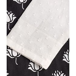 Pine Kids Cotton Woven Full Sleeves Solid Colour Kurta Pyjama Set with Floral Printed Nehru Jacket - White & Black