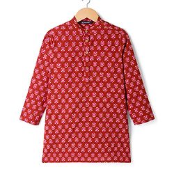 Pine Kids Cotton Woven Full Sleeves Floral Printed Kurta - Maroon