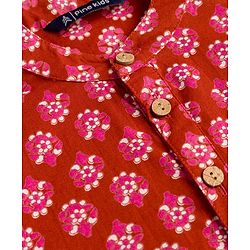 Pine Kids Cotton Woven Full Sleeves Floral Printed Kurta - Maroon