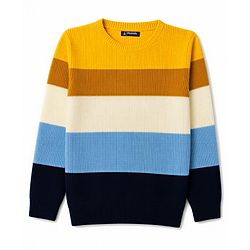 Pine Kids Knit Full Sleeves Colour Block Pullover - Yellow & Navy