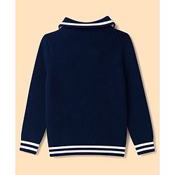 Pine Kids Knit Full Sleeves Pullover Sweater With Cable Knit Design - Navy Blue