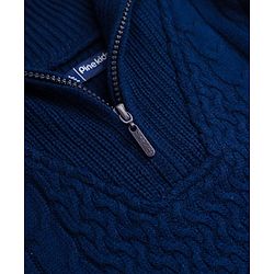 Pine Kids Knit Full Sleeves Pullover Sweater With Cable Knit Design - Navy Blue