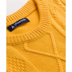 Pine Kids Knit Full Sleeves Colour Block Pullover with Cable Knit Design - Yellow & Grey & Black