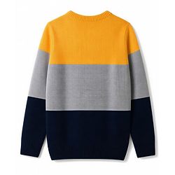 Pine Kids Knit Full Sleeves Colour Block Pullover with Cable Knit Design - Yellow & Grey & Black