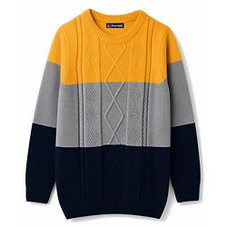 Pine Kids Knit Full Sleeves Colour Block Pullover with Cable Knit Design - Yellow & Grey & Black