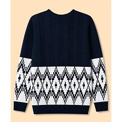 Pine Kids Knit Full Sleeves Pullover Sweater With Cable Knit Design - Navy Blue