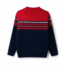 Pine Kids Knit Full Sleeves Pullover Sweater With Design - Navy Blue