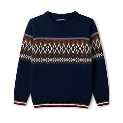 Pine Kids Knit Full Sleeves Pullover Sweater With Embroidery - Navy Blue