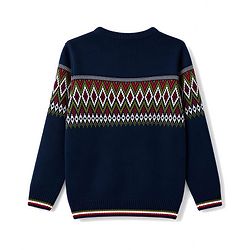 Pine Kids Knit Full Sleeves Pullover Sweater With Embroidery - Navy Blue