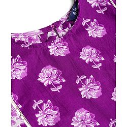 Pine Kids Cotton Woven Three Fourth Sleeves Kurti & Churidar Set With Dupatta & Floral Print - Purple