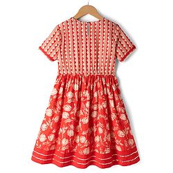 Pine Kids Cotton Woven Half Sleeves Floral Printed Kurti Churidar Set - Red
