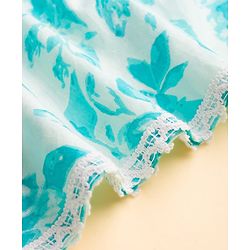 Pine Kids Cotton Woven Three Fourth Sleeves Floral Printed Kurti Churidar Set with Dupatta- Sky