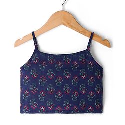 Pine Kids Cotton Woven Floral Printed Choli Lahenga Dupatta Set With Half Sleeves Jacket - Navy