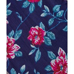 Pine Kids Cotton Woven Floral Printed Choli Lahenga Dupatta Set With Half Sleeves Jacket - Navy