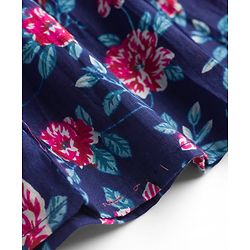 Pine Kids Cotton Woven Floral Printed Choli Lahenga Dupatta Set With Half Sleeves Jacket - Navy