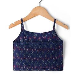 Pine Kids Cotton Woven Floral Printed Choli Lahenga Dupatta Set With Half Sleeves Jacket - Navy