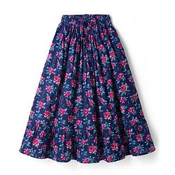 Pine Kids Cotton Woven Floral Printed Choli Lahenga Dupatta Set With Half Sleeves Jacket - Navy