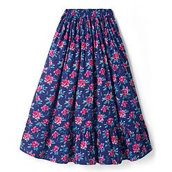 Pine Kids Cotton Woven Floral Printed Choli Lahenga Dupatta Set With Half Sleeves Jacket - Navy