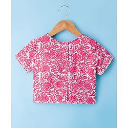 Pine Kids Cotton Woven Half Sleeves Floral Printed Choli Lahenga Set with Dupatta - White