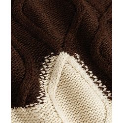 Pine Kids Knit Full Sleeves Colour Block Cable Knit Designed Pullover - Cream & Brown