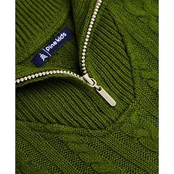 Pine Kids Knit Full Sleeves Pullover Sweater With Cable Knit Design - Green