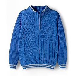 Pine Kids Cable Knit Front Open Sweater with Full Sleeves in Blue for 4-5 Years