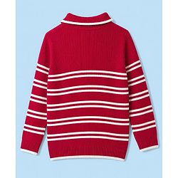 Pine Kids Knit Full Sleeves Striped Pullover Sweater- Red
