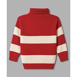 Pine Kids Knit Full Sleeves Striped Pullover Sweater - Red