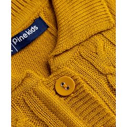 Pine Kids Knit Full Sleeves Woolen Dress With Cable Knit - Mustard