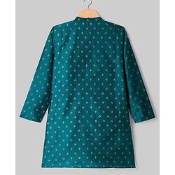 Pine Kids Woven Full Sleeves Floral Foil Printed Kurta & Pyjama Set - Teal Blue